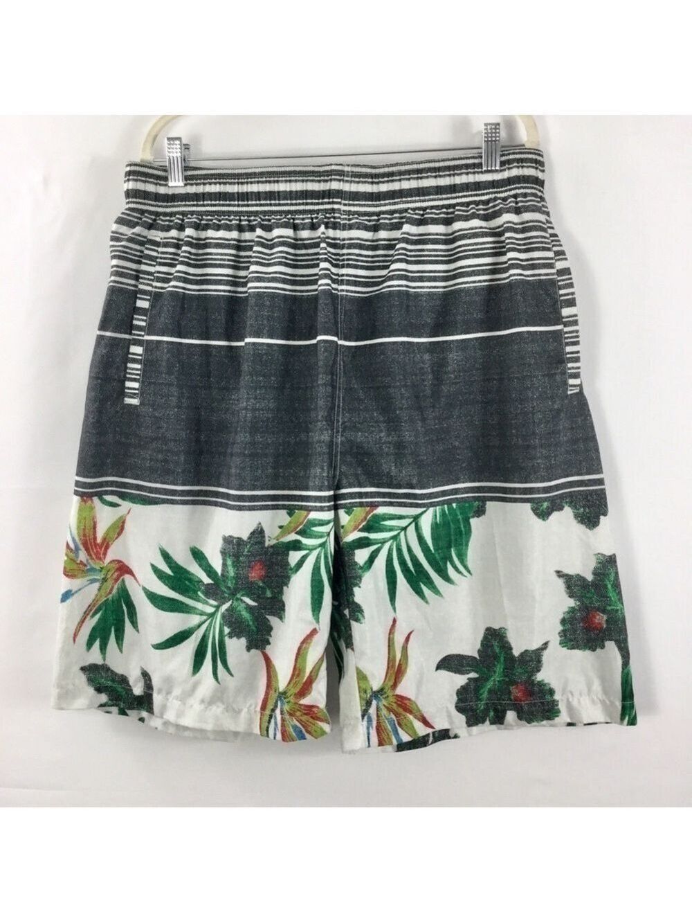 SWIM Trunks Board Shorts Gray Surf Pool Swimsuit Hawaiian Tropical Print XL